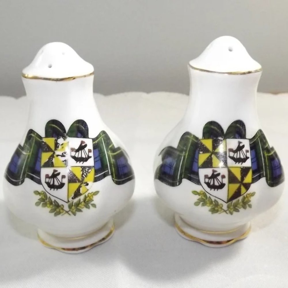 Vintage Royal Albert China Salt and Pepper Shakers with Scottish Tartan Design
